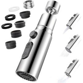 Accesorio para grifo giratorio, giratorio 360° con 3 modos, aireador de grifo multifuncional, extensor de grifo con 2 funciones de pulverización, ahorrador de agua para grifo, accesorio para ducha de