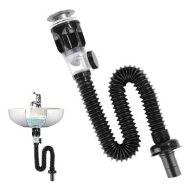 NQEUEPN Bathroom Sink Drain Kit, Sink Drain Waste Pipe Flexible Expandable P-Trap Sink Drain Tube Bathroom Sink Drain Set for 1-1/4", 1-1/2", 2" Drain Holes