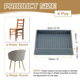 PATIKIL 3 Inch Rubber Furniture Pads, 4 Pack Non-Slip Furniture Coasters Square Anti Skid Caster Cups Furniture Feet Cup Floor Protectors for Bed Couch Stoppers, Gray