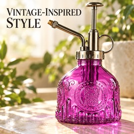 Vintage Glass Plant Mister for Indoor Plants – 6.8 fl oz Decorative Spray Bottle with Manual Pump for Houseplant Care