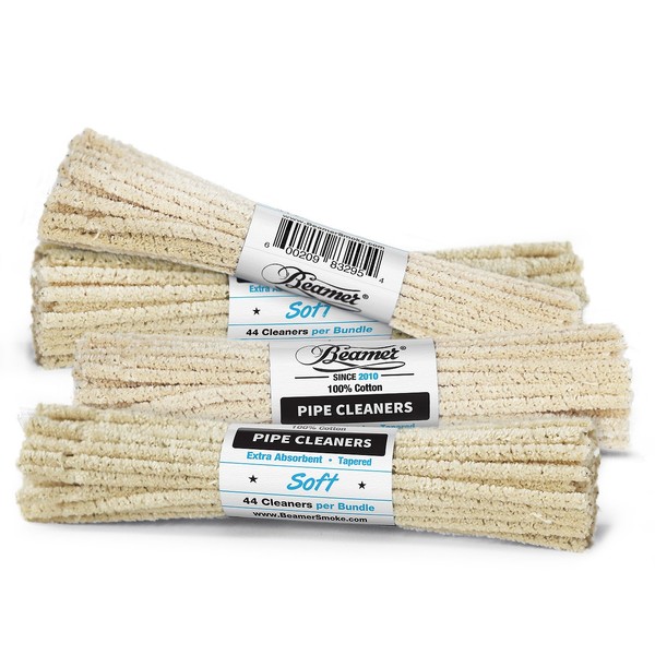 Beamer 6 Inch Unbleached Soft Pipe Cleaners, 44 Pieces, 1 Bundle - 100% Cotton, Extra Absorbent, Tapered, No Colors Or Dyes, Bendable, Reusable + Beamer Smoke Collectible Sticker