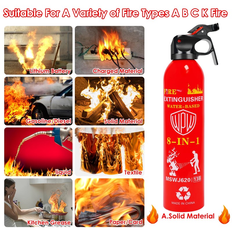 WPW 620ml Large Upgraded 8-in-1 Fire Extinguisher for Home with
