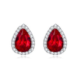 EVER FAITH Cubic Zirconia Wedding Clip On Earrings, Bridesmaids Gorgeous Teardrop Prong Setting Stud Earrings for Women Red Silver-Tone