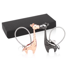 iSuperb 1 Pair Giraffes Couple Keychains Valentine Gift Love Token with Gift Box