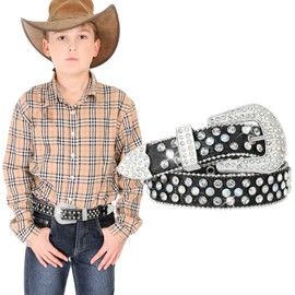 Monopa Kids Rhinestone Western Belt - Cowboy Cowgirl Belts with Bling Diamond Studded and Sequin Leather Belt for Jeans (70cm, 1-Black)