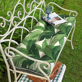 TWLEAR Tufted Bench Cushion for Outdoor Furniture, Patio Swing Cushion 44 x 19 x 5 Inch, Overstuffed Outdoor Chair Cushion for Garden Loveseat Lounge Storage, 1 Pack, Swaying Palms Green