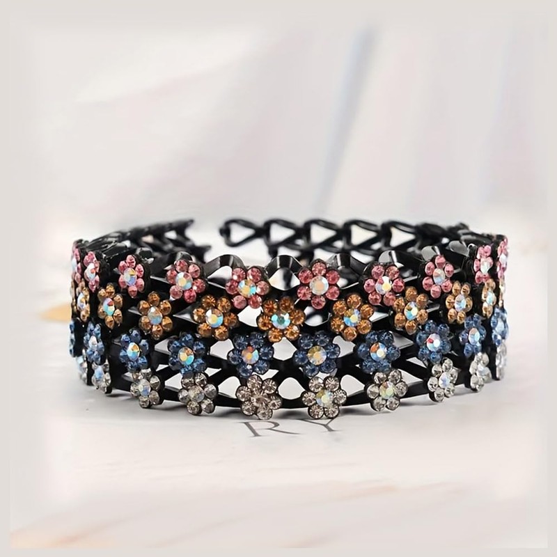 Flower Crystal Headbands for Women Non Slip, Wave Rhinestone Head