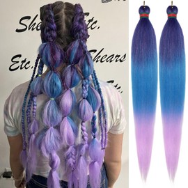 RUN SHUI Ombre Purple Lake Blue Pre stretched Braiding Hair 2 Packs Pre feathered Braid Hair Extensions 30 Inches Hair Braids