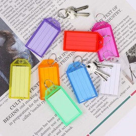 VEYLIN Pack of 36 Keyrings with Labels - 8 Colours - Writeable Keyrings for Office, Archive, Warehouse, Luggage and Pets, Green, blue, white, red, rose red, orange, yellow, purple