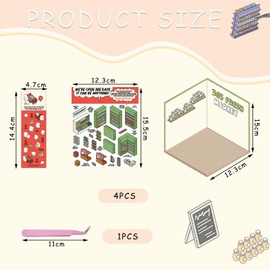 5 Pcs Set 3D Sticker Scene Sticker House,DIY House Sticker Set Funny Cartoon Scene Stickers Book with Tweezers Sticker Scene Make Your Own Convenience Store Study Room Relief Stress Pass The Time