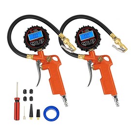[2 Pack]FOVAL Digital Tire Inflator with Pressure Gauge 250 PSI Air Chuck Compressor Accessories with Rubber Hose and Quick Connect Coupler for 0.1 Display Resolution (2)