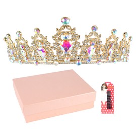 Women Crown Gold Colored Rhinestone Retro Semicircle Hair Accessories Crown for Wedding Party Prom