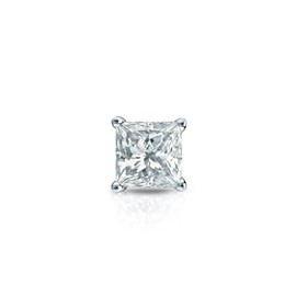 14k White Gold Princess Diamond Simulated Cubic Zirconia SINGLE Stud Earrings 4-Prong(1/4ct,Excellent Quality)