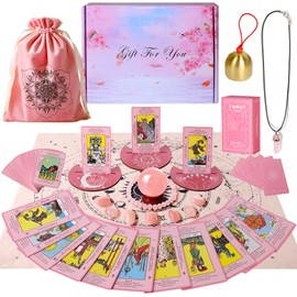 Myripoly Pink Tarot Cards Deck Set for Beginners-Classic Tarot Cards with Meanings on Them-17PC Tarot Witchcraft Kit,-Crystal Ball Divination- Fei Shui Bracelet