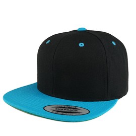 Trendy Apparel Shop Flexfit - Gorra clásica de dos tonos con visera plana, Negro, verde azulado, One Size