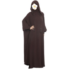 khalat Muslim Prayer Dress Abaya Solid One Piece Hoodie Abaya Dress for Women Long Maxi Dress Islamic Dubai Jilbab, dark brown