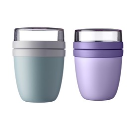 Mepal 'Ellipse' Lunch Pot For On The Go, 500 ml & 200 ml, Nordic Green / Pink, 11 x 11 x 15 cm