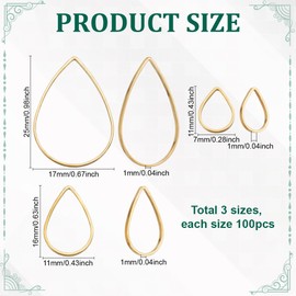 PH PandaHall 300pcs 3 Sizes Drop Open Bezels for Resin, Teardrop Earring Bezels Golden Teardrop Connectors Hollow Linking Rings Charms Brass Resin Bezels for Necklace Earring Bracelet Jewelry Making