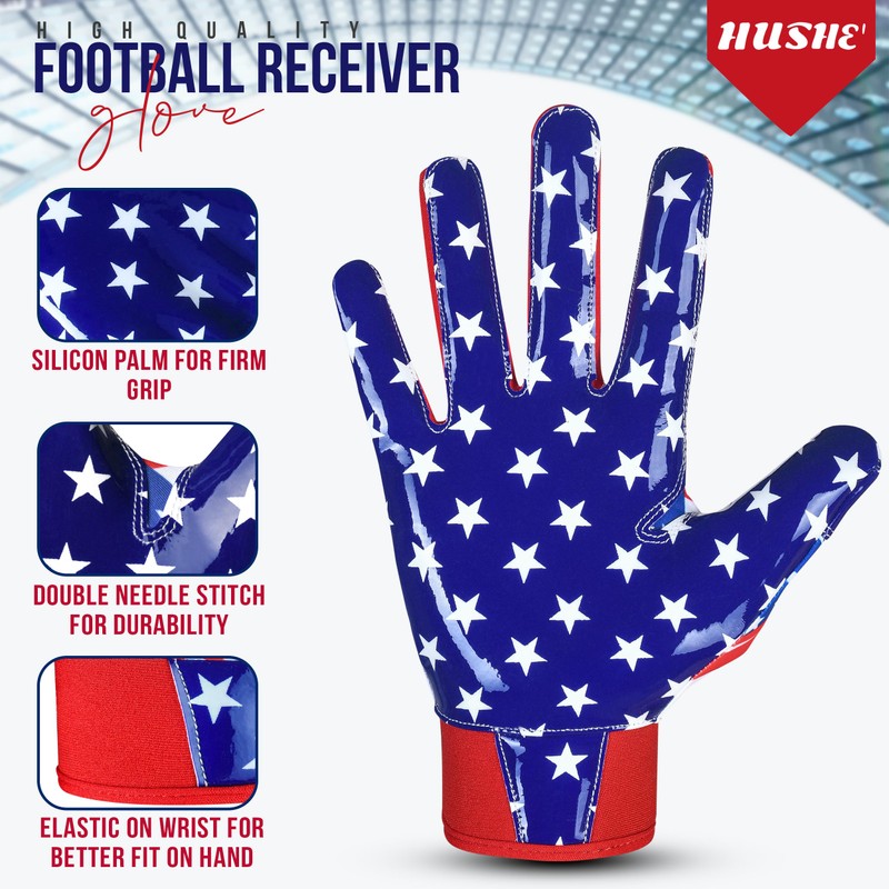 Hushe' Football Gloves (Blue Red Eagle, Youth Medium)