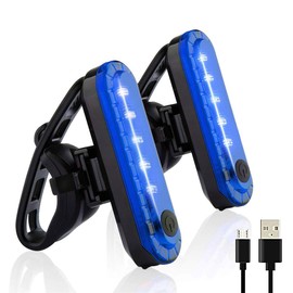 Blue Bike Tail Lights 2 Pack, Ultra Bright USB Rechargeable Bicycle Taillights, High Intensity Led Rear Bike Light Fits on Any Road Bikes or Helmets