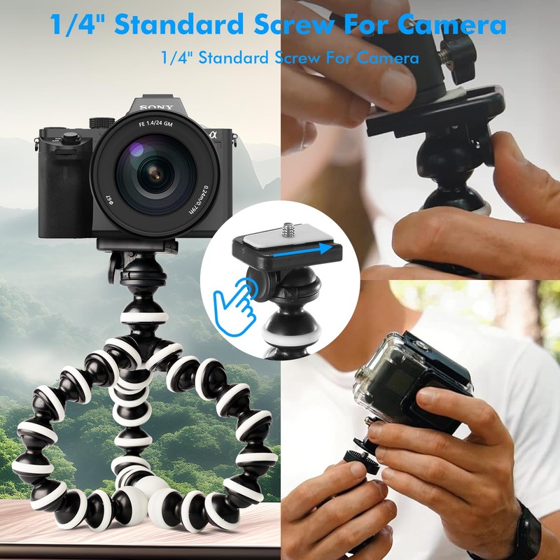 10‘’ Octopus Flexible Tripod with 1/4" Screw, Quick Release Plate