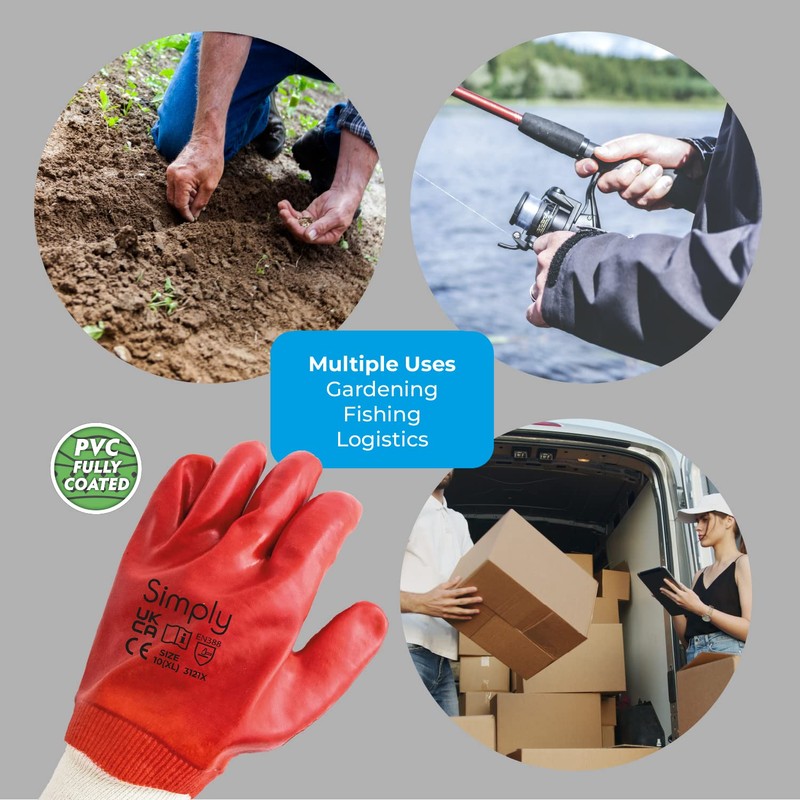 Simply Unisex Pvcg003 PVC Protective Gloves, Red, XL UK