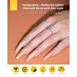 BURANO Reflective Diamond Nail Glitter Gel Polish, 7.3ml Gold Color Holographic Glitters Shiny Gel Polish UV Lamp Required (Fall JL4)