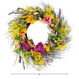 Daisy and Lavender Wreath - 24-Inch Artificial Spring Wreath for Home Decor - Wreaths for Indoors or Covered Patio Use Only by Pure Garden