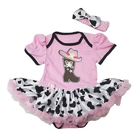 Petitebella Cowgirl Boot and Hat Baby Dress Nb-18m (Pink/Cow, 0-3 Months)