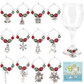 SUNNYCLUE 1 Box 12Pcs Christmas Glass Charms Wine Markers Charms Metal Alloy Winter Holiday Snowman Drink Charms Identifiers Tags Bulk for Stem Glasses Wine Tasting Gathering Gift Party Decor Supplies