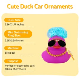 wonuu Rubber Duck Car Ornaments Cute Car Accessories Duck Car Dashboard Decorations for Cool Hair Duck with Necklace and Sunglasses,A_purple duck
