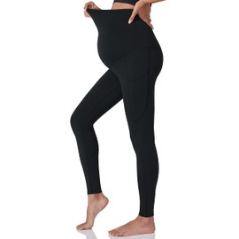 POSHDIVAH Women's Maternity Workout Leggings Over The Belly Pregnancy Yoga Pants with Pockets Soft Active Wear Work Pants Black Small
