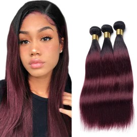 Burgundy Bundle 1B99J Straight Human Hair Bundles 20 22 24 Inch Two Tone Ombre Burgundy Straight Bundles Human Hair Wine Red Bundle