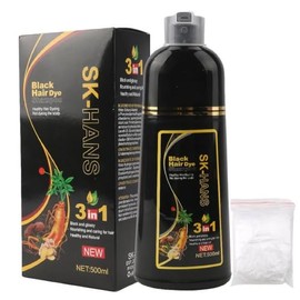 Shampoo Cubre Canas Tinte Instantáneo 3 en 1 Brillo Suavidad Natural Champú de Jengibre para Teñir el Cabello Unisex Esencia Herbal Sin Amoníaco 500 m