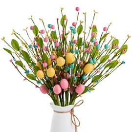 zjlmit Easter Floral Picks 12 pcs Artificial Easter Eggs 16 Inch Easter Picks and Sprays with Easter Eggs Berries and Greenery for Spring and Summer Home Table Decorations and Easter Celebrations