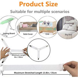 8 Piezas Sujetadores para Sábanas, Ajustables Elásticos Correas Cama Clips para Sábana Bajera Fundas de Colchón Sofá (Blanco)