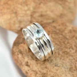 JEWELSTREZORO Blautopas Edelstein Spinnerring 925 Sterling Silber Spinner Männer & Frauen Meditationsring Alle Größen Handarbeit Jewerly TSR148J_75 (23.9)