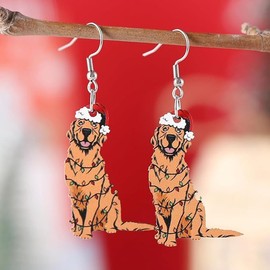 Christmas Animal Earrings Funny Santa Hat Animal Earrings Christmas Xmas Holiday Party Jewelry (Golden Retriever, One size)