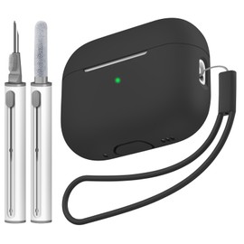 Tandoler Compatible with Airpods Pro 2 Case, Soft Silicone Skin Cover Protective Cases with Cleaner kit and Lanyard Compatible for AirPod Pro 2nd Generation, Front LED Visible-Black