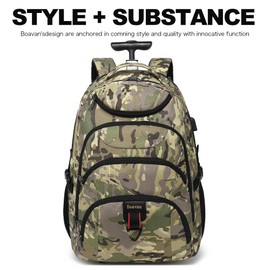 Boavan Wheeled Backpack,18.4 inch Water Resistant Rolling Backpack,Carry on Luggage Business Bag, Overnight College Computer Backpack Trolley Suitcase for Men Women Adults to Travel，Black