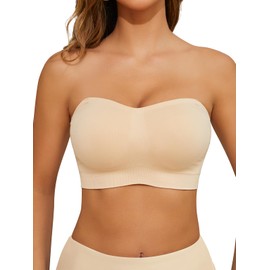 SHEKINI Strapless Bra for Women Seamless Bras Anti-Slip Bandeau Bra Wireless Bralette Women's Backless Bras with Padded Beige
