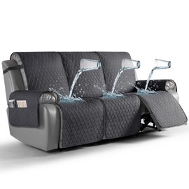TAOCOCO 100% Waterproof Recliner Cover, Non-Slip Washable Reclining Couch Cover with Elastic Leg Straps, Furniture Protector for Dogs (Black Gray, 3 Seater)