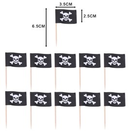 SHATCHI 12154 Pirate Flag Wooden Tooth Picks Cocktail Sticks, Pack of 50, Black