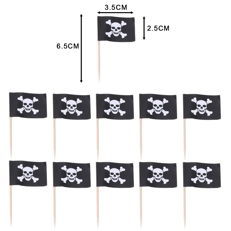 SHATCHI 12154 Pirate Flag Wooden Tooth Picks Cocktail Sticks, Pack