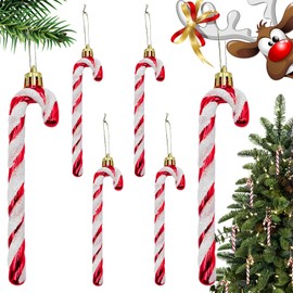 Pack of 6 Candy Canes Christmas Decoration, FUKPO Christmas Candy Canes, Plastic Christmas Tree, Christmas Decoration, Small, Christmas Tree Decoration, Candy Canes, Tree Decoration, Small Candy Cane