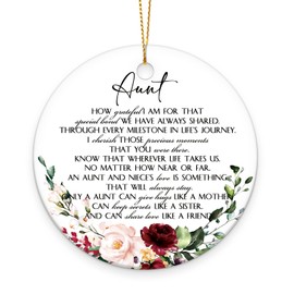 Patelai Aunt Ornaments 2024 Christmas Hanging Ornament from Niece Nephew Great Aunt Pregnancy Ornaments Forever Best Aunt Ceramic Gifts Keepsake Birthday Party Supplies Double Sided Printing