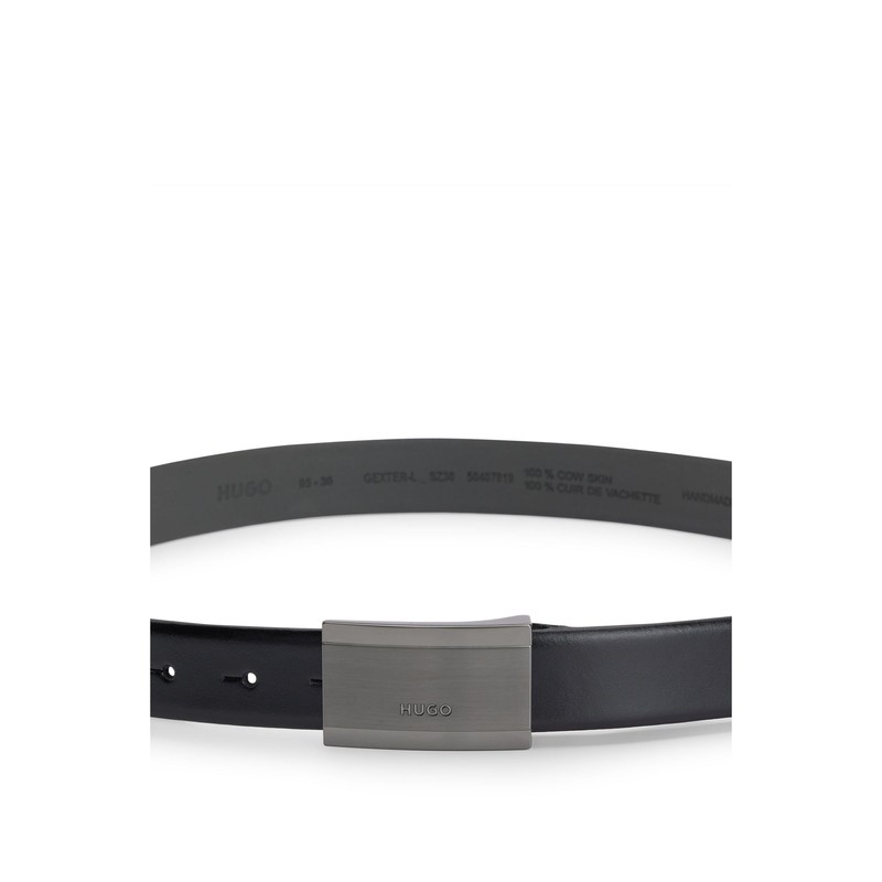 HUGO Mens Gexter-L Sz30 Smooth-leather belt with logo-engraved plaque buckle
