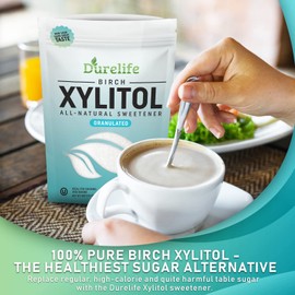 DureLife XYLITOL - Sustituto de azúcar de 4 onzas, hecho de xilitol de abedul 100% puro, sin OMG, sin gluten, Kosher, alternativa natural al azúcar, (tamaño de muestra de 4 onzas)