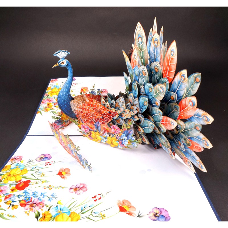 Colorful Peacock Greeting Card, Creative 3D Pop Up Card Peacock