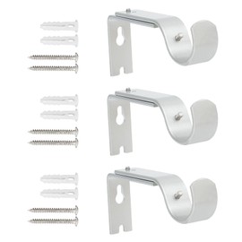 Heavy Duty Adjustable Curtain Rod Brackets,3 Pcs Premium Rod Brackets for Wall, Curtain Rod Hooks, Heavy Duty Curtain Rod Hanging Brackets for 7/8 or 1-inch Rod（Silver）